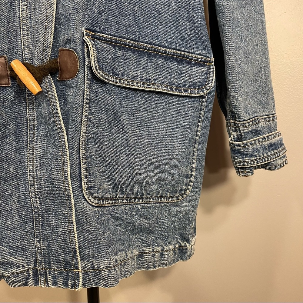 Vintage Liz Claiborne Toggle Heavy Plaid Lined 100% Cotton Jean Jacket Coat Sz M - Picture 3 of 16